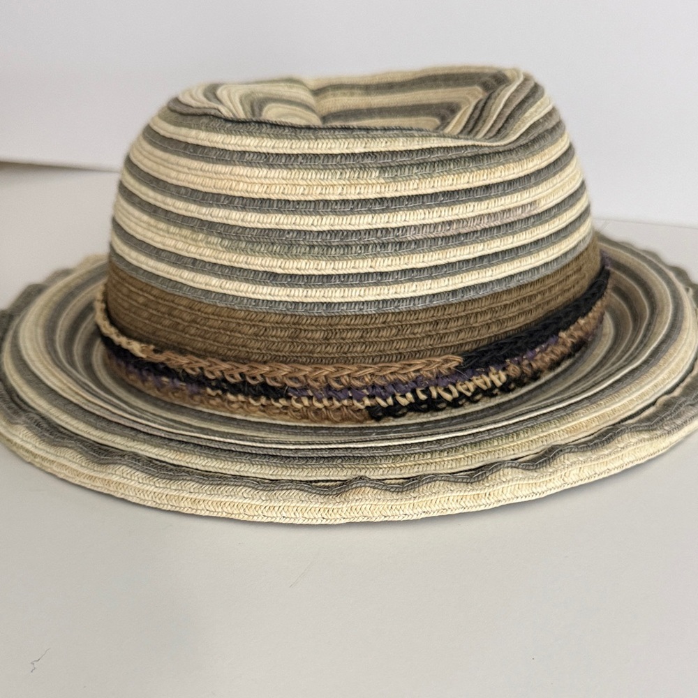 Grace Striped Cream, Tan & Gray Woven Fedora Hat
